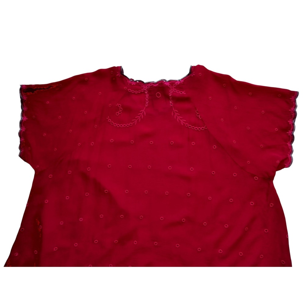 Johnny Was C13579 Red Embroidered Tunic Top 1X Plus Size 100% Cupra Rayon Boho - Picture 8 of 12